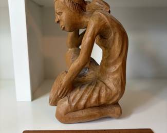 C79 - $60. Hatian Hand Carved Wood Folk Art Statue Woman. Measures 14" Tall