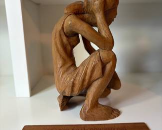 C79 - $60. Hatian Hand Carved Wood Folk Art Statue Woman. Measures 14" Tall