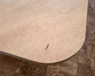 C114 - $60. Formica Laminate Dining Table. Does have some minor damage on base - see photos. Comes apart to move (2 base pieces & top) Measures 3' x 5'. Comes apart to move (2 base pieces & top) Measures 3' x 5'.