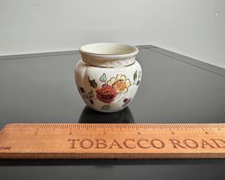 C33 - $10. Small Porcelain Cache Pot Vase from Zsolnay-Hungary. Hand Painted. Measures 2.25" tall.
