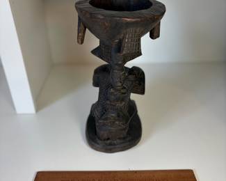 C81 - $55. African Congo Luba Caryatid Ceremony Bowl. Measures 11.75" Tall