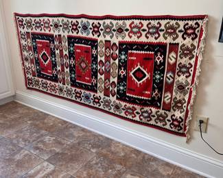 C115 - $225. Vintage Kilim Runner that has hooks sewn in to hang as Wall Art. Measures 35" x 80"