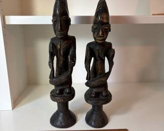 C75 - $40. Pair of African Hand Carved Folk Art Man and Woman. Measures 17.5" Tall
