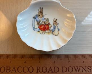 C109 - $25. Reutter Porzellan porcelain bathroom set features classic Beatrix Potter Peter Rabbit illustrations with gold trim