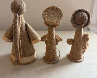 C100 - $20. Set of 3. 1980's Belarus USSR Russian Handmade Flax Dolls. Measures 7" Tall