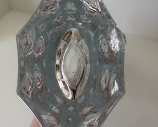 C91 - $25. Large, Heavy Shannon Clear Lead Crystal Flower Vase. Measures 14" tall.