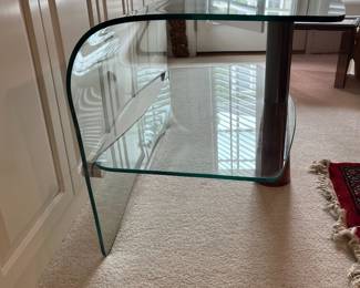 C18 - $225. Waterfall Glass Coffee Table or Media Stand. Measures 42" wide x 21" deep x 23.5" tall. I believe it is Italian - no name or marks found.
