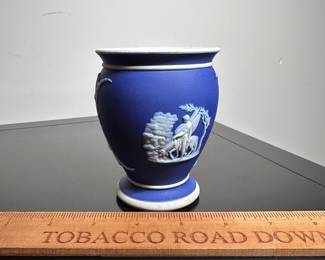 C42 - $15. Wedgwood Dark Blue Jasperware Vase. Measures 4" tall.
