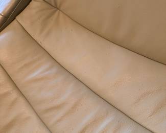 C5 - $300. Fjords Leather Reclining Loveseat. *HAS CAT DAMAGE* Measures 54" x 30" x 40" tall. No holes or rips but significant scratches on the arms and back - see photos! If you have cats and this is going to happen anyways this is a great price for a high quality leather couch!