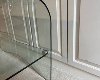 C18 - $225. Waterfall Glass Coffee Table or Media Stand. Measures 42" wide x 21" deep x 23.5" tall. I believe it is Italian - no name or marks found.