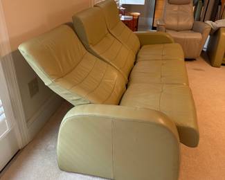 C4 - $500. Fjords Leather Reclining Sofa. *HAS CAT DAMAGE* Measures 76" x 30" x 40" tall. No holes or rips but significant scratches on the arms and back - see photos! If you have cats and this is going to happen anyways this is a great price for a high quality leather couch!