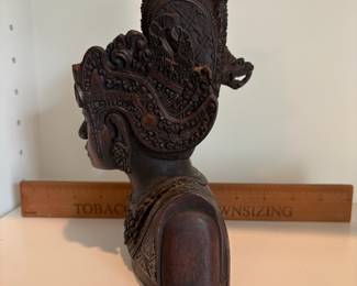 C56 - $60. Vintage Balinese Bali Hand Carved Wood Bust. Measures 5.5" W x 7.75" Tall