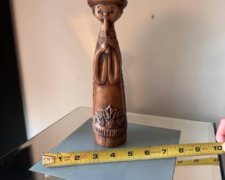C14 - $60. Margit Kovacs Figurine Boy with a Flute. Measures 9.5" tall. Mid Century Terra Cotta Figurine by well known Hungarian artist, Margit Kovacs (1902-1977)