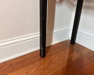 C25 - $550. Black Lacquered Entry Table. From Skaraborgs Mobler. Made in Sweden. Measures 59" x 17" x 33.5" tall. 6 felt lined drawers all slide easily. Very good condition. One white scuff on the front and minor paint chipping on the legs.
