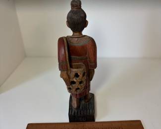 C74 - $30. Thai Hill Tribe Hand Carved Folk Art Woman With Basket. Measures 3" W x 12.25" Tall