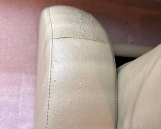 C4 - $500. Fjords Leather Reclining Sofa. *HAS CAT DAMAGE* Measures 76" x 30" x 40" tall. No holes or rips but significant scratches on the arms and back - see photos! If you have cats and this is going to happen anyways this is a great price for a high quality leather couch!