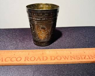 C124 - $20. Antique Handmade Engraved Brass Lassi Cup