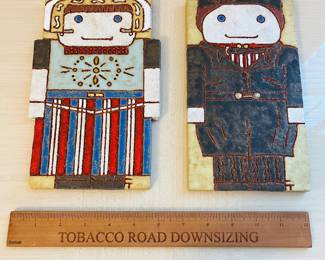 C161 - $50. Pair of Signed Vintage Frouwien 1990 Visser Holland Folk Art Tiles. Wall Hangings. Measures 6" W x 9" Tall