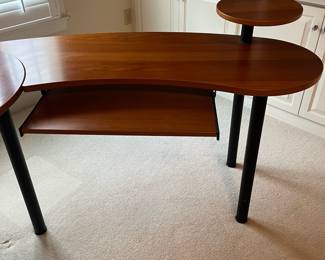 C16 - $60. 2 Piece Desk Set - Kidney shape measures 62" wide x 32.5" deep x 28.25" tall. Right piece measures 45.5" x 19.75" x 28.25" tall.