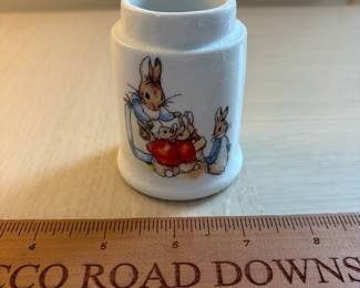 C109 - $25. Reutter Porzellan porcelain bathroom set features classic Beatrix Potter Peter Rabbit illustrations with gold trim