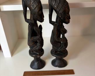 C75 - $40. Pair of African Hand Carved Folk Art Man and Woman. Measures 17.5" Tall