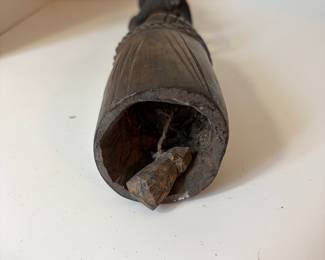 C82 - $25. African Tribal Hand Carved Wood Sculpture Bell. Measures 18.5" Tall