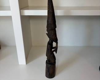 C82 - $25. African Tribal Hand Carved Wood Sculpture Bell. Measures 18.5" Tall