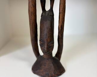 C86 - $45. African Senufo Hand Carved Wood Mother and Child Maternity Statue. Measures 17" Tall