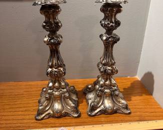 CS3 - $1800. PAIR of Antique Austrian Silver Candlesticks. (800 or 900 silver). Measures 12.25" tall. Each weighs 354 Grams.