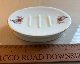 C109 - $25. Reutter Porzellan porcelain bathroom set features classic Beatrix Potter Peter Rabbit illustrations with gold trim