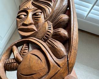 C62 - $30. African Tribal Hand Carved Wood Wall Hanging. Measures 5.5" W x 24.5 " Tall