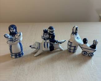 C101 - $25. Gzhel USSR Porcelain Blue and White. Set of 3.
