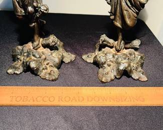 C126 - $175. Pair of Antique Bronze Candlesticks. Classical Female Figures. Measures 13.25" Tall