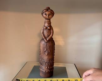 C12 - $100. Margit Kovacs Figurine. Measures 13" tall. Mid Century Terra Cotta Figurine by well known Hungarian artist, Margit Kovacs (1902-1977). Has the Original Sticker on the Back "Made in Hungary"