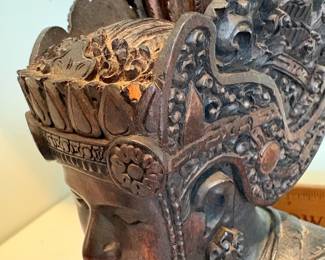 C56 - $60. Vintage Balinese Bali Hand Carved Wood Bust. Measures 5.5" W x 7.75" Tall