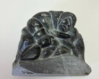 C96 - $125. Vintage Eskimo Art. Inuit. Signed Hand Carved Soapstone. Measures 6" W x 4.5" Tall