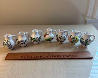 C105 - $20. Set of 7. Mini Hand Painted Portugal Pitchers. Each Measures 2.5" Tall