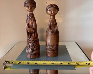 C11 - $125. PAIR of Margit Kovacs Figurines. Mid Century Terra Cotta Figurines by well known Hungarian artist, Margit Kovacs (1902-1977). Choir Boy has a very minor chip in his hair. No issues with the girl noted. Measures 7.75" tallest point.