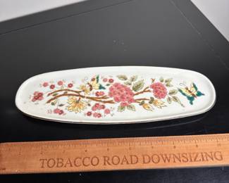 C35 - $20. Zsolnay-Hungary. Hand Painted Trinket Tray. 10.25" long x 3.5" wide.