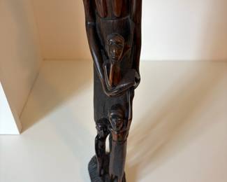 C73 - $45. African Tribal Hand Carved Mother and Children. Measures 17" Tall.