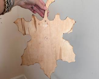 C112 - $40. Vintage Russian Khokhloma Maple Leaf with 3 mounted jars ( I think it was originally a dresser set and they glued the jars on and hung it on the wall). Measures 11" x 17" tall.