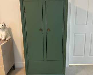 C21 - $60. Painted, Cedar Lined Chest. Has spot to hold a hanging bar, but has been converted to adjustable shelves currently. Measures 30" x 20.5" x 62" tall. Sturdy but not super heavy. Paint is in very good condition.