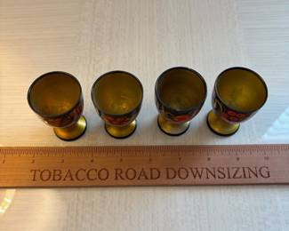 C103 - $15. Set of 4. Russian USSR Khokhloma Hand Painted Wood Shot Glasses.