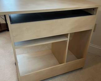 C23 - $15. Small rolling office desk with pull out keyboard tray. No issues. Measures 32.5" wide x 19.5" deep x 30.75" tall.