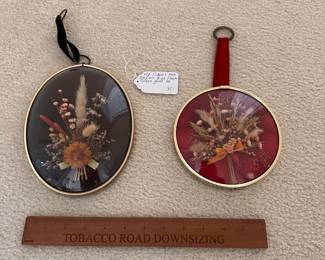 C153 - $35 Pair. Vintage Cideart MCM Belgium Dried Flowers. Framed in Convex glass.