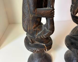 C75 - $40. Pair of African Hand Carved Folk Art Man and Woman. Measures 17.5" Tall