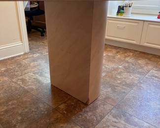C114 - $60. Formica Laminate Dining Table. Does have some minor damage on base - see photos. Comes apart to move (2 base pieces & top) Measures 3' x 5'. Comes apart to move (2 base pieces & top) Measures 3' x 5'.