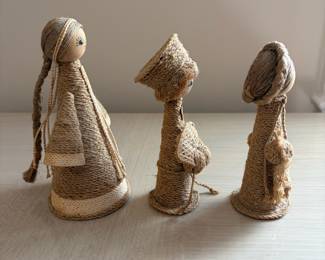 C100 - $20. Set of 3. 1980's Belarus USSR Russian Handmade Flax Dolls. Measures 7" Tall
