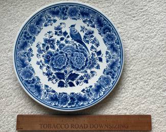C136 - $20. Delft Holland Floral and Bird plate. Wall Hanging.