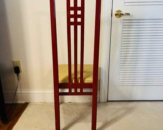 C125 - $200. Set of 6 Red Lacquered Chairs. Leather seats - would be very easy to recover. Very good vintage condition, normal wear & tear, scuffs. See photos.